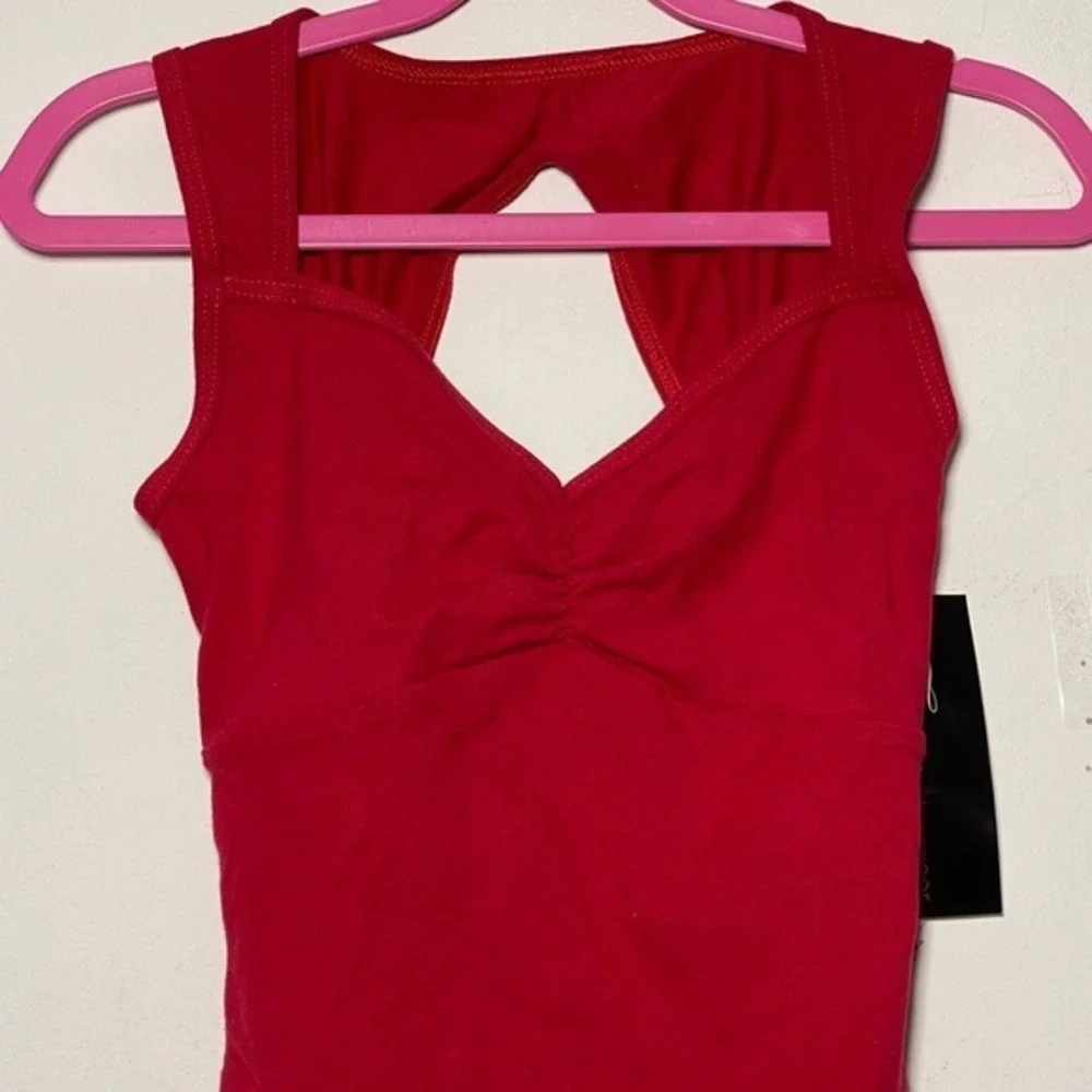 CM Theatricals Classwear Red Black Keyhole Dance Leotard Sleeveless Open X Back